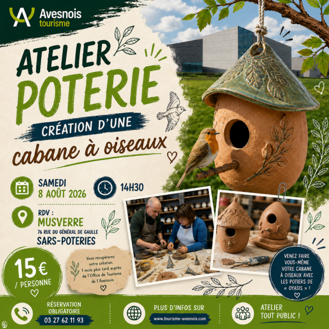Les visites de l'été : Atelier poterie : création d’une cabane à oiseaux_Sars-Poteries